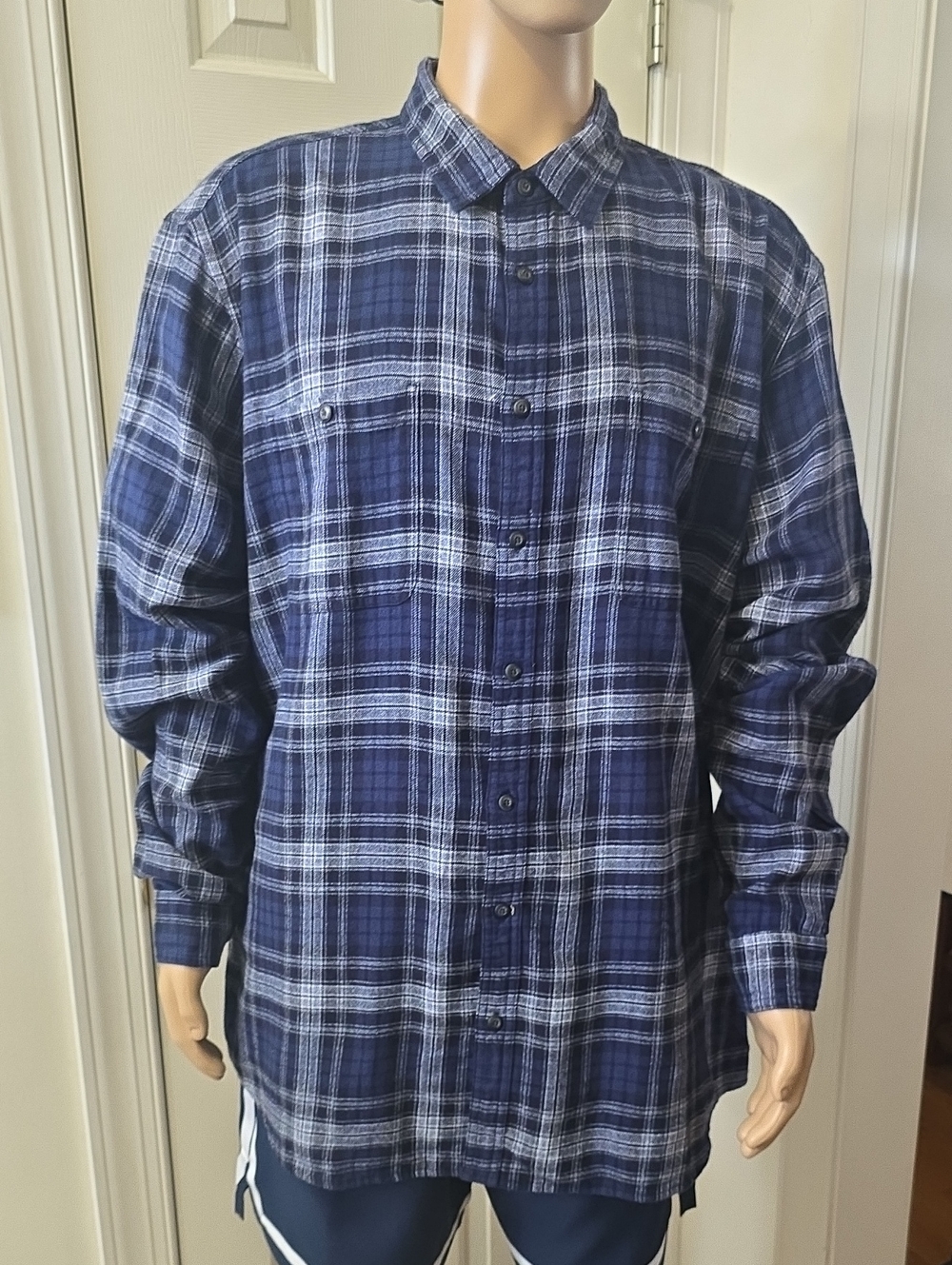 Sonoma Brand Men's Big & Tall Blue & White Plaid Button-Up Flannel Shirt 3XLT